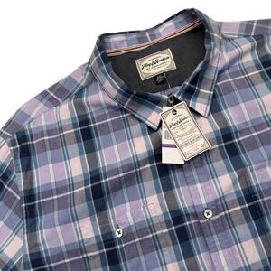 Flag & Anthem NWT Plaid Button Up Shirt Mens XXL Short Sleeve 2 Pocket Blue